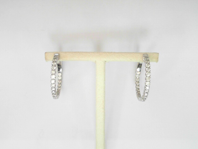 14 Karat White Gold Round Brilliant Cut Diamond Inside Out Medium Hoops 1.03 Cts