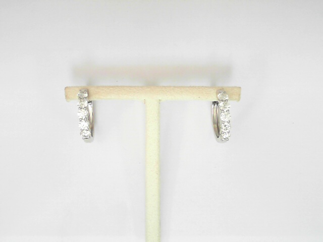 14 Karat White Gold Round Brilliant Cut Diamond Huggie Earrings 0.97 Cts