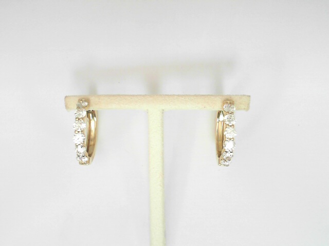 14 Karat Yellow Gold Round Brilliant Cut Diamond Huggie Earrings 1.47 Cts