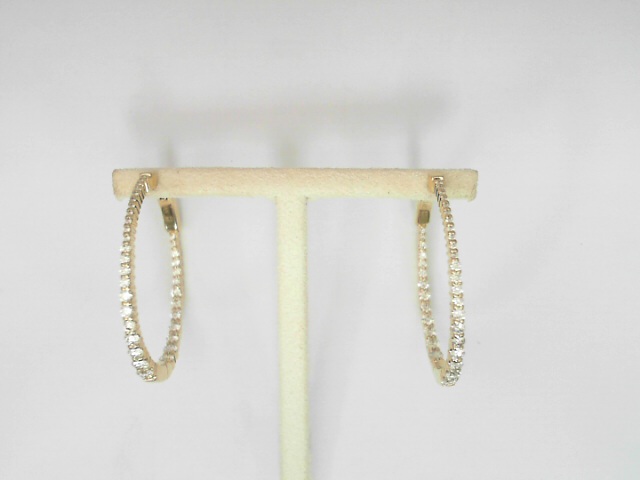 14 Karat Yellow Gold Round Brilliant Cut Diamond Inside Outside Hoops 1.07 Cts