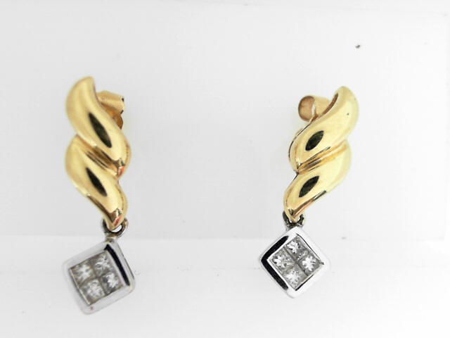 ESTATE Two-Tone 14 Karat Earrings With 8=0.08Tw Princess Diamonds