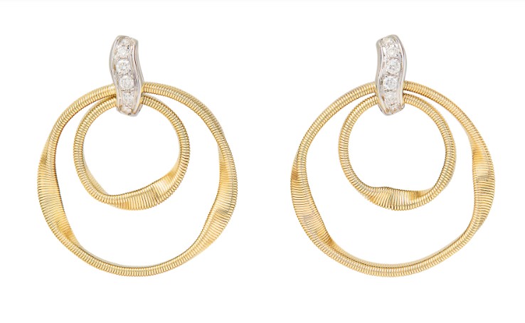 Marco Bicego 18 Karat Yellow And White Gold Marrakech Collection Double Ring Round Brilliant Cut Diamond Earrings 0.09Cts