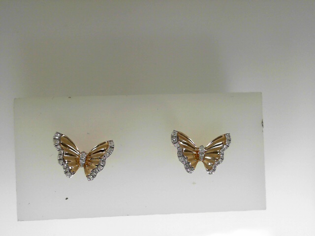 Yellow Gold 14 Karat Butterfly Earrings With 40=0.14Tw Round Diamonds