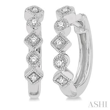 10 Karat Petite Circular & Rhombus Mount Round Cut Diamond Huggie Earrings 0.10CTW