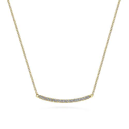 Gabriel & Co14 Karat Yellow Gold Diamond Pave' Curved Bar Necklace