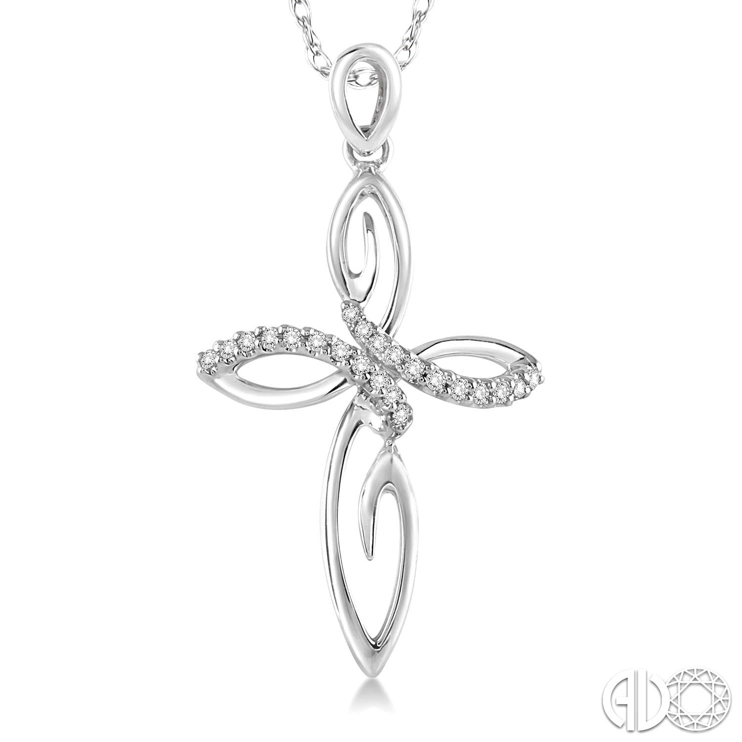 14 Karat White Gold Cross Pendant With 22=0.08Tw Round Diamonds
