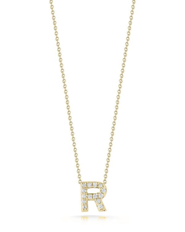 Roberto Coin 18 Karat yellow Gold  Love Letter  R Pendant With 14=0.06Tw Round  Diamonds
Length: 16