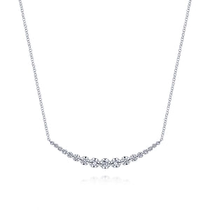Gabriel & Co 14 Karat  White Gold Diamond Curved Bar Necklace 0.51Ct