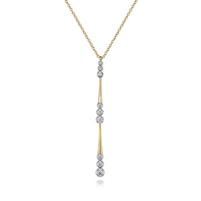 Gabriel & Co 14 Karat Yellow Gold Diamond Linear Y Drop Pendant 0.37 Ct 17.5 Inch