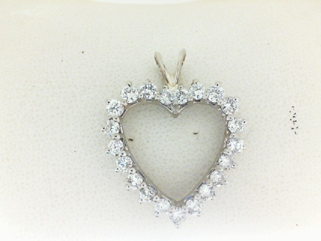 Estate 14 Karat White Gold Diamond Heart Pendant  1.26 Tw Round Diamonds