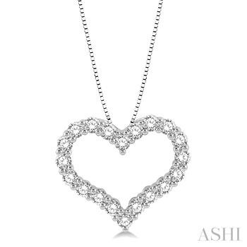 14 Karat White Gold Heart Pendant With 2.00Tw Round Diamonds On 18
