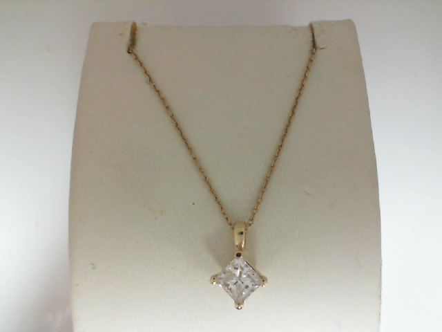 14 Karat Yellow Gold 0.55 Ct Princess Cut Diamond Pendant D SI2 18 Inch