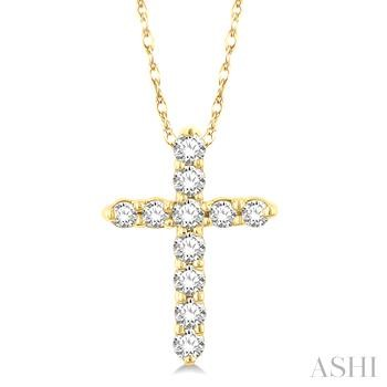 14 karat yellow gold 0.10 ct round brilliant cut diamond cross 18 inch