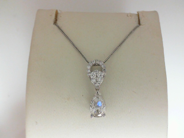 14 Karat White Gold 0.46 Ct Pear Shape Diamond Drop Pendant With 0.15 Ct Pave Bail 18 Inch