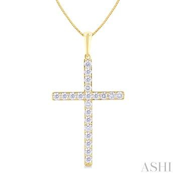 14 Karat Yellow Gold 0.50 Ct Round Brilliant Cut Diamond Cross 18 Inch