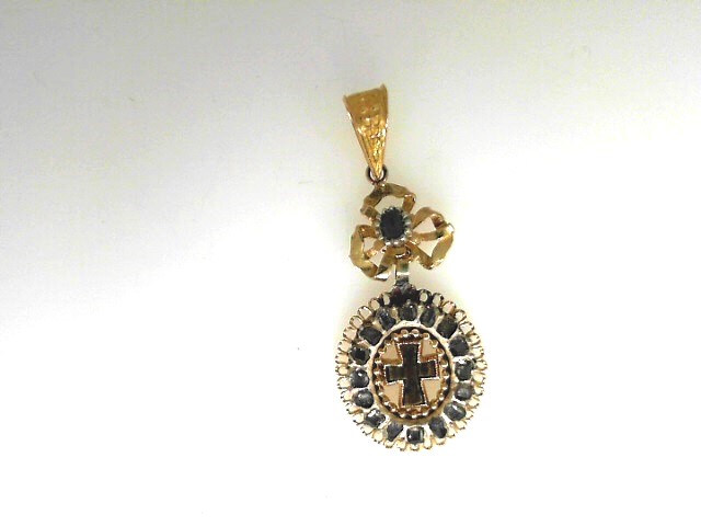Estate 18 KaratYellow Gold  Cross Pendant  with Black Diamond
AS IS