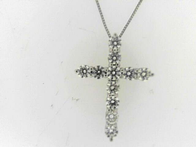 14 Karat White Gold  Cross Pendant With 11=0.81Tw Round Diamonds On Baby Box Chain
Length: 18
