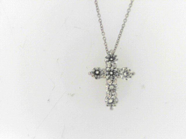 14 Karat White Gold  Cross Pendant With 6=0.45Tw Round Diamonds
Length: 18
