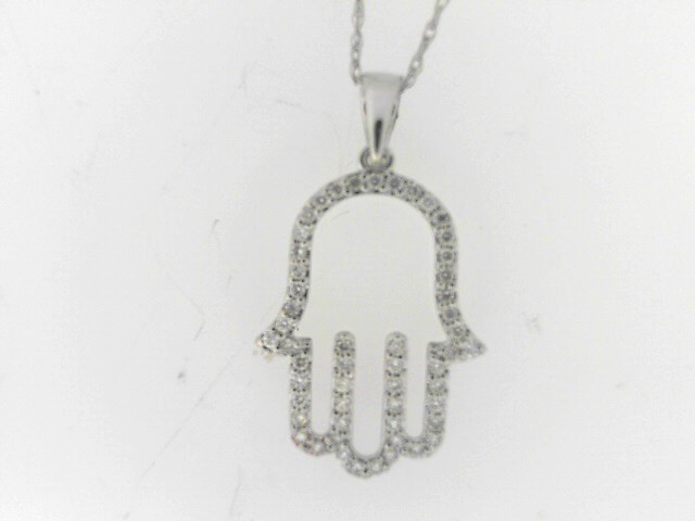 14 Karat White Gold Hamsa Pendant With 0.19Tw Round Diamonds 
Length: 18