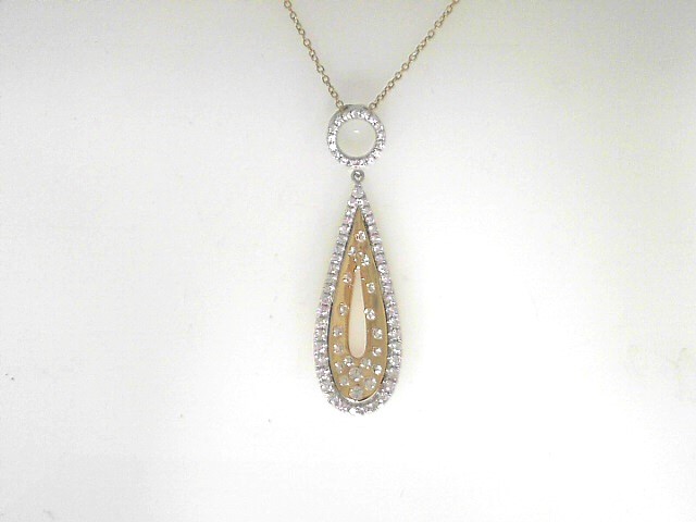 14 Karat Yellow/White Circle With Teardrop Pendant With 77=1.01Tw Round Diamonds On Cable Link 21