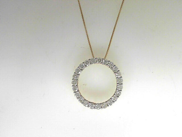 14 Karat Yellow/White Gold Circle Pendant With 1.08Tw Round Diamonds
 Chain: Box 18