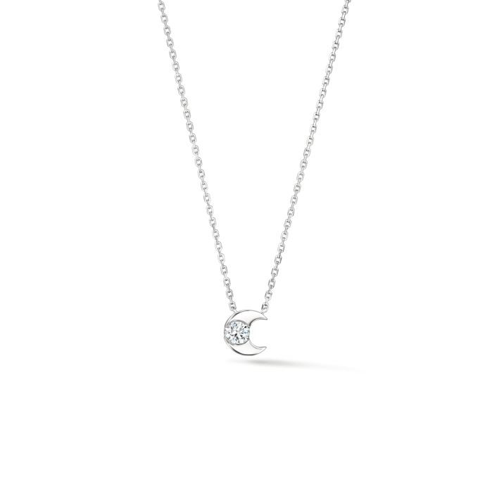 Hearts On Fire 18 Karat White Gold Charmed Half Moon Diamond 0.19 ct Pendant 17 Inch