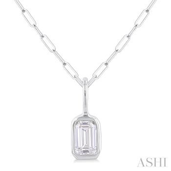 14 Karat White Gold Emerald Shape Bezel Set Paperclip Emerald Cut Diamond Fashion Pendant 0.20 Ct
Length: 18 Inch