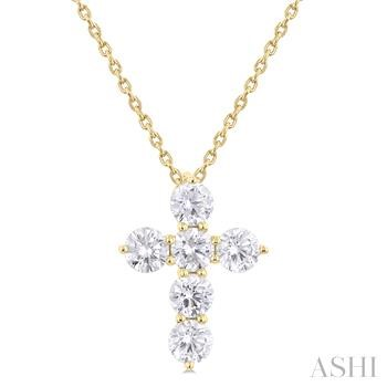 14 Karat Yellow Gold  Cross Pendant With 6 Round Brilliant Diamonds On 18
