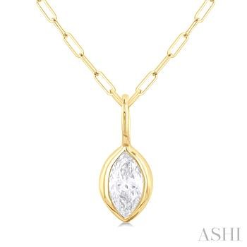 14 Karat Yellow Gold Marquise Shape Bezel Set Paperclip Marquise Cut Diamond Fashion Pendant 0.20 Ct
Length: 18 Inch