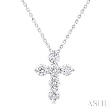 14 Karat White Gold Cross Pendant With 6 Round Brilliant Diamonds On 18
