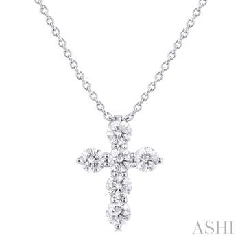 14 Karat White Gold Cross Pendant With 6 Round Brilliant Cut Diamonds on 18