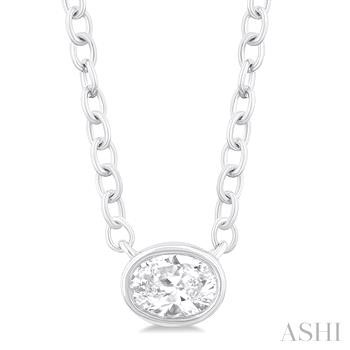 10 Karat White Gold Oval Shape East-West Bezel Set Petite Oval Cut Diamond Fashion Pendant 0.15ct
Length: 18 Inch