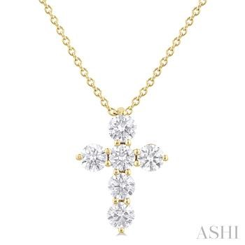 14 Karat Yellow Gold  Cross Pendant With 6 Round Brilliant Diamonds On18