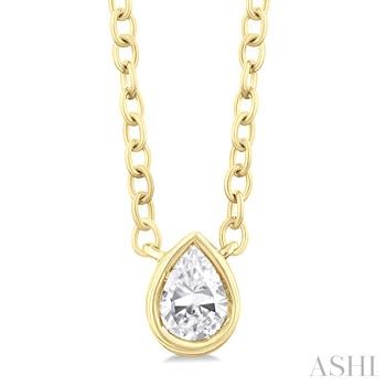 10 Karat Yellow Gold Pearl Shape East-West Bezel Set Petite Pear Cut Diamond Fashion Pendant 0.15 Ct
Length: 18 Inch