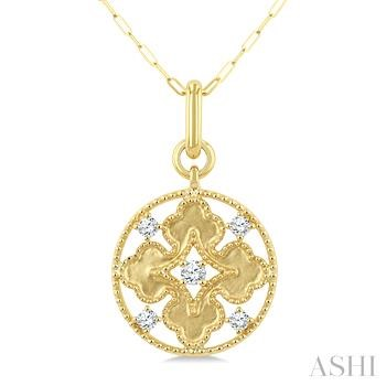 10 Karat Yellow Gold 0.20 Ct Round Brilliant Cut Floral Medallion 
18 inch petite paperclip chain