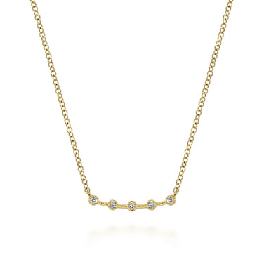 Gabriel & Co14 Karat Yellow Gold Diamond Stations Curved Bar Necklace 0.05Tw
17.5