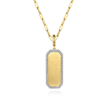 Gabriel & Co 14 Karat Yellow Gold Diamond Personalized Medallion Necklace with Hollow Paperclip Chain 0.28Tw
17