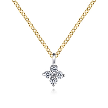 Gabriel & Co 14 Karat Yellow White Gold Diamond Flower Shape Pendant Necklace 0.08Tw
17.5