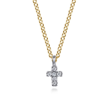 Gabriel & Co 14 Karat Yellow and White Gold Diamond Cross Pendant Necklace 0.03Tw