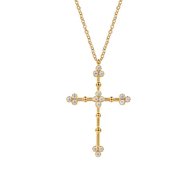 Gabriel & Co14 Karat Yellow Gold Bujukan and Diamond Clover Cross Pendant Necklace-0.35ct
Length:17.5