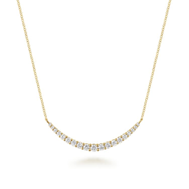 Gabriel & Co14 Karat Yellow Gold Prong Set Curved Diamond Bar Necklace-1.05ct
Length:17.5