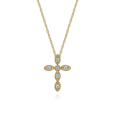 Gabriel & Co14 Karat Yellow Gold Marquise Shaped Diamond Cross Necklace-0.08ct
Length: 16