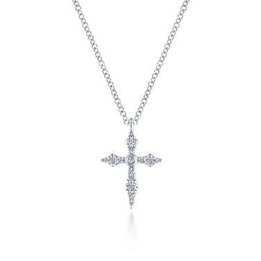 Gabriel & Co14 Karat White Gold Sculpted Diamond Cross Pendant Necklace-0.09ct
Length:17.5