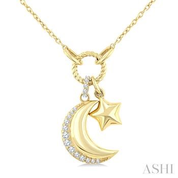 10 Karat Yellow Gold 0.12 ct Diamond Moon And Star Charm Pendant 
18 Inch