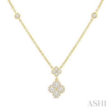 14 Karat Yellow Gold Round Brilliant Cut Diamond Clover Pendant With Station Diamond Chain 0.50 ct 
18 inch