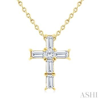 10 Karat Yellow Gold Baguette And Princess Cut Diamond Cross Pendant 0.15 Ct
18 Inch