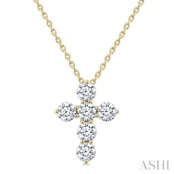14 Karat Yellow Gold 0.75 ct Round Brilliant Cut Diamond Cross Pendant 
18 Inch Cable Link