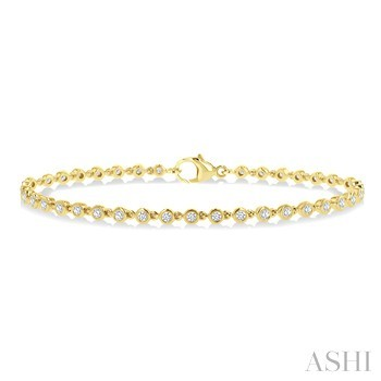 14 Karat Yellow Gold 1.00 Ct Round Brilliant Cut Diamond Bezel Set Bracelet 
7 inch