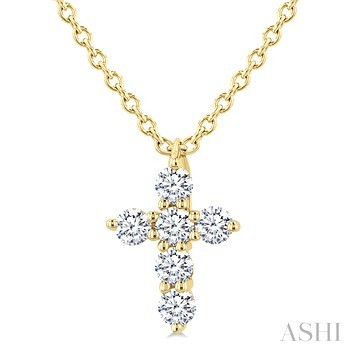14 Karat Yellow Gold 0.15 Ct Round Brilliant Cut Diamond Cross Pendant 
18 Inch