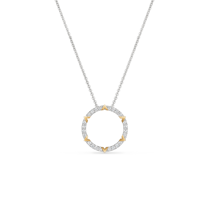 Hearts On Fire 18 Karat White And Yellow Gold Copley Studded Circle 0.50 Ct Pendant 
18 inch